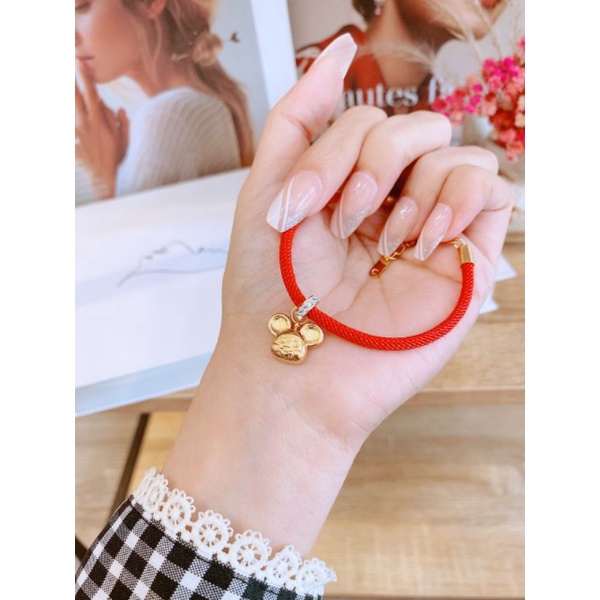 TTN8018 - Titanium bracelet with red thread and mouse face (yellow ...