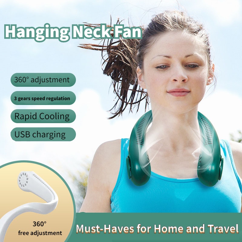 Portable neck fan usb rechargeable bladeless cooling folding bendable