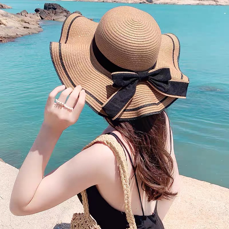 Cute ladies summer vacation sun protect cap with ribbon high quality cod