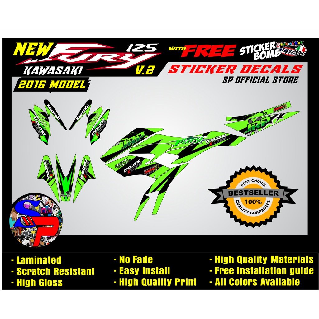 New FURY 125 Version 2 2016 model new breed kawasaki Sticker Decals
