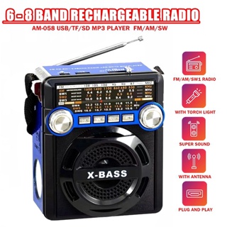 FM/Am/Sw1-6 8 Bands Portable Radio with USB/SD/Rechargeable