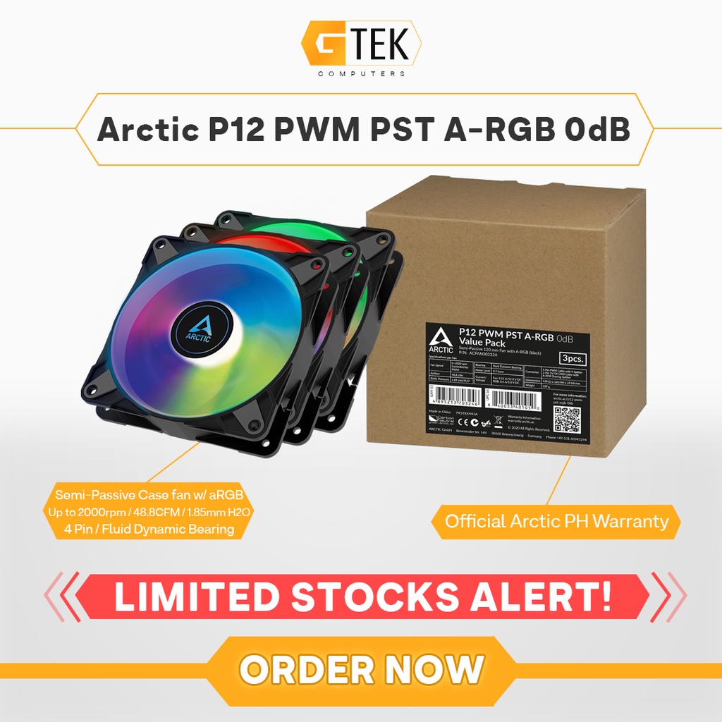 Arctic P12 PWM PST A-RGB 0dB Value Pack / Singles 120mm Fan | Shopee ...