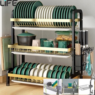 New Style Pvc Space Aluminum Dish Bowl Drying Rack, 2-tier Dish Rack For  Kitchen Counter, Durable Drainer Rack With Utensil Holder, Drying Rack For  Dishes, Knives, Spoons And Forks Holder, Kitchen Accessories 