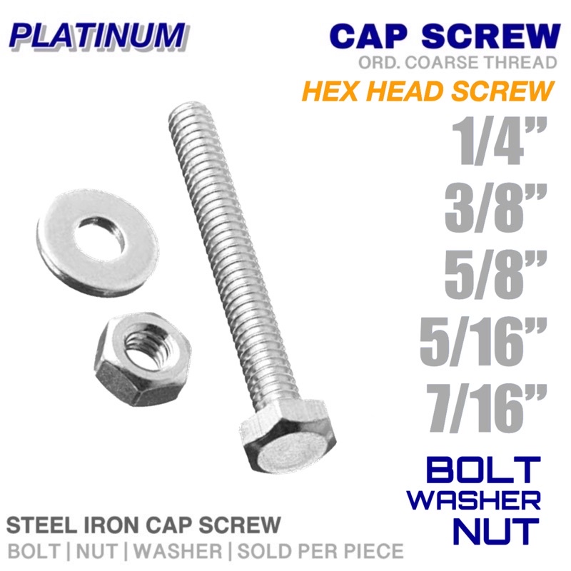 Capscrew Hex Bolt Nut Washer 1/4 3/8 5/16 7/16 5/8 Turnilyo Cap Screw