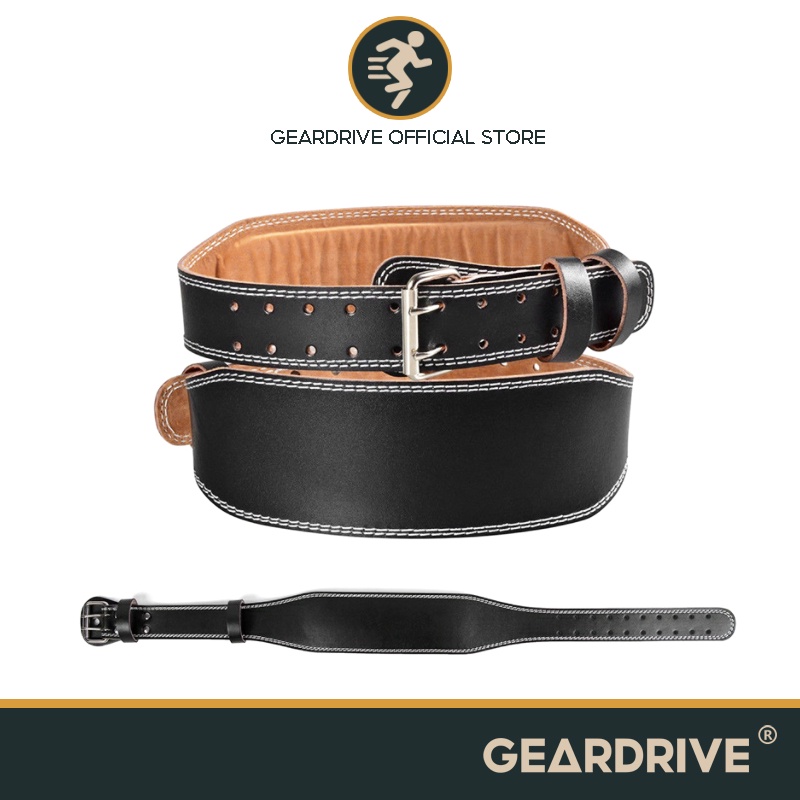 GEARDRIVE Weight Lifting Belt Gym Fitness Cowhide Leather Padded Lumbar