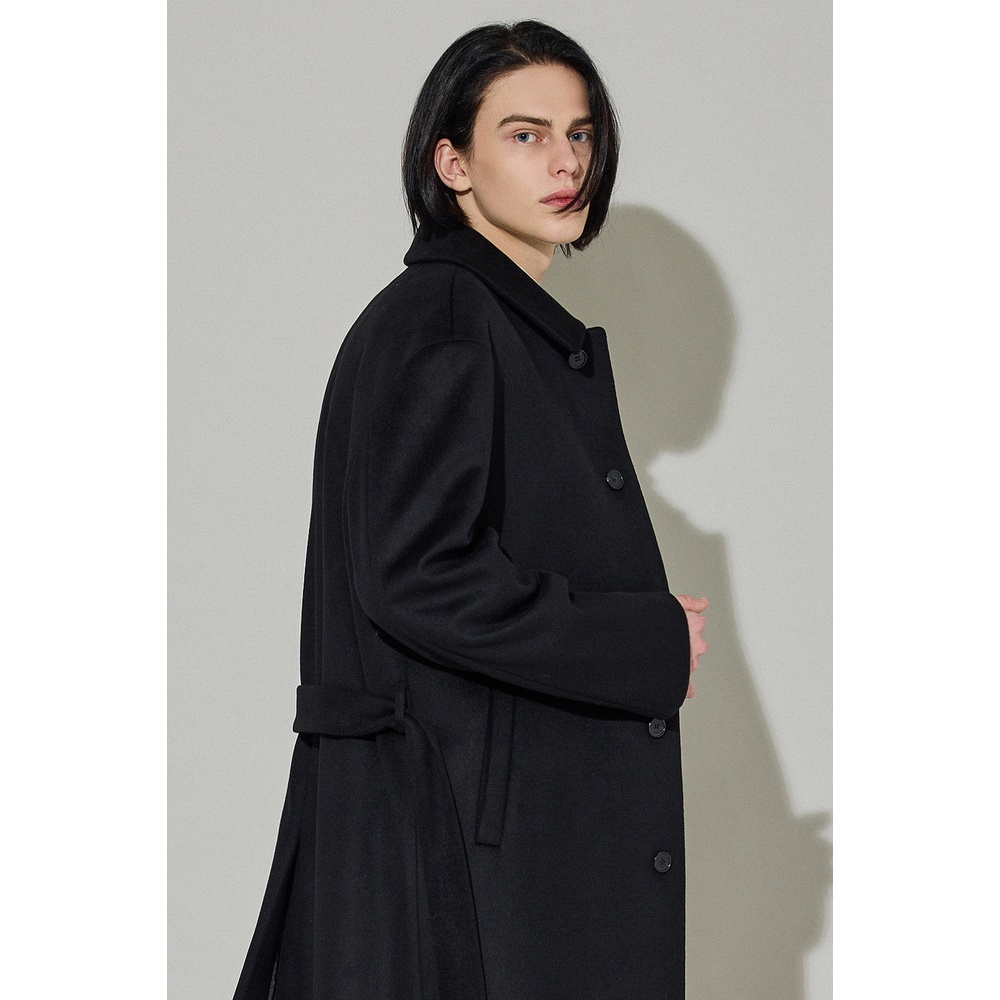 EDUARDO Men's Single-Breasted Belted Cashmere Mac Balmacaan Long Coat ...
