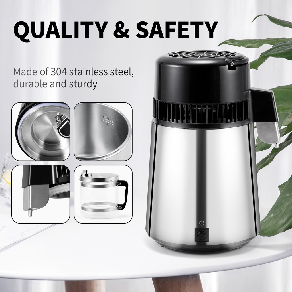 Water Distiller for Home 1 Gal, Distilled Pure Water Maker Machine Stainless Steel 4L Water
