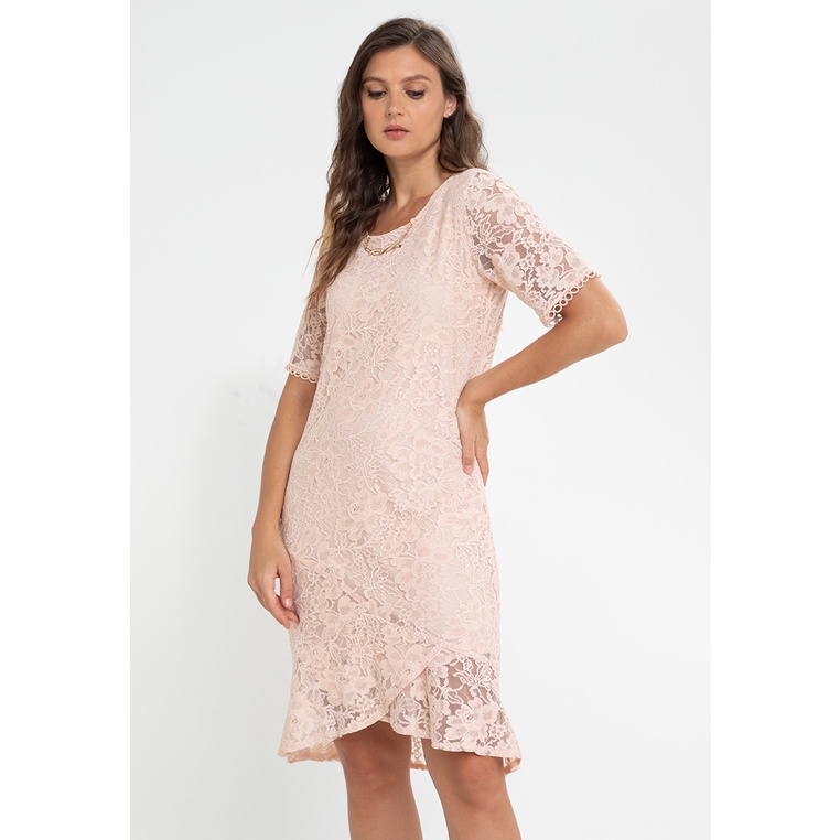 Lace flounce shift store dress