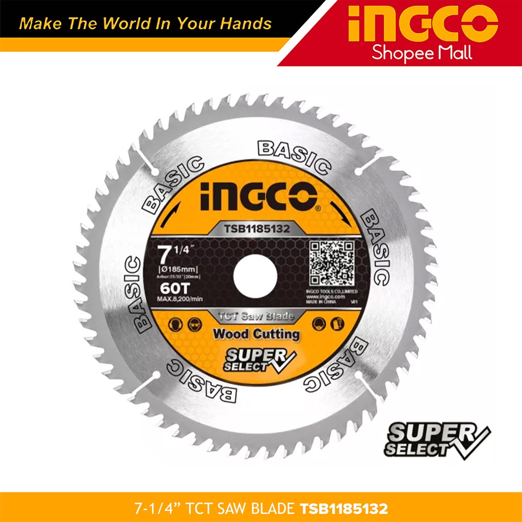 Ingco TSB1185132 2pcs Basic TCT Saw Blade for Wood Cutting 7-1/4