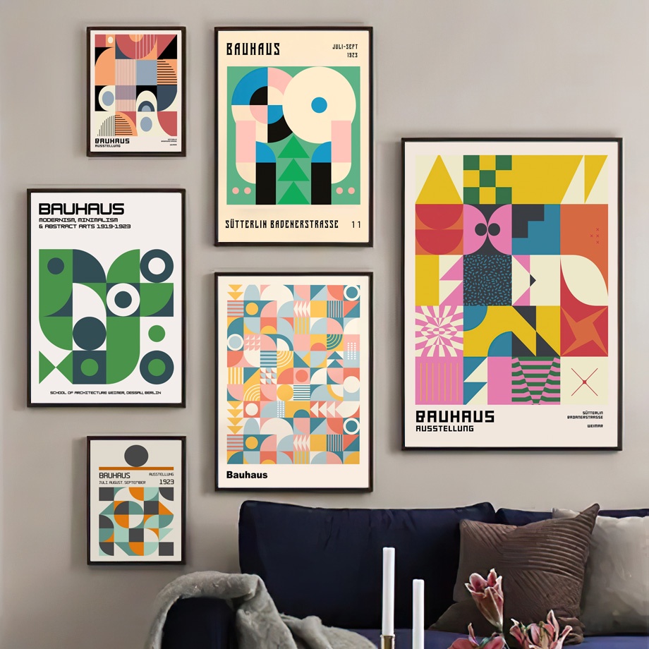 Nordic Bauhaus Color Abstract Geometric Pattern Build Wall Art Canvas ...
