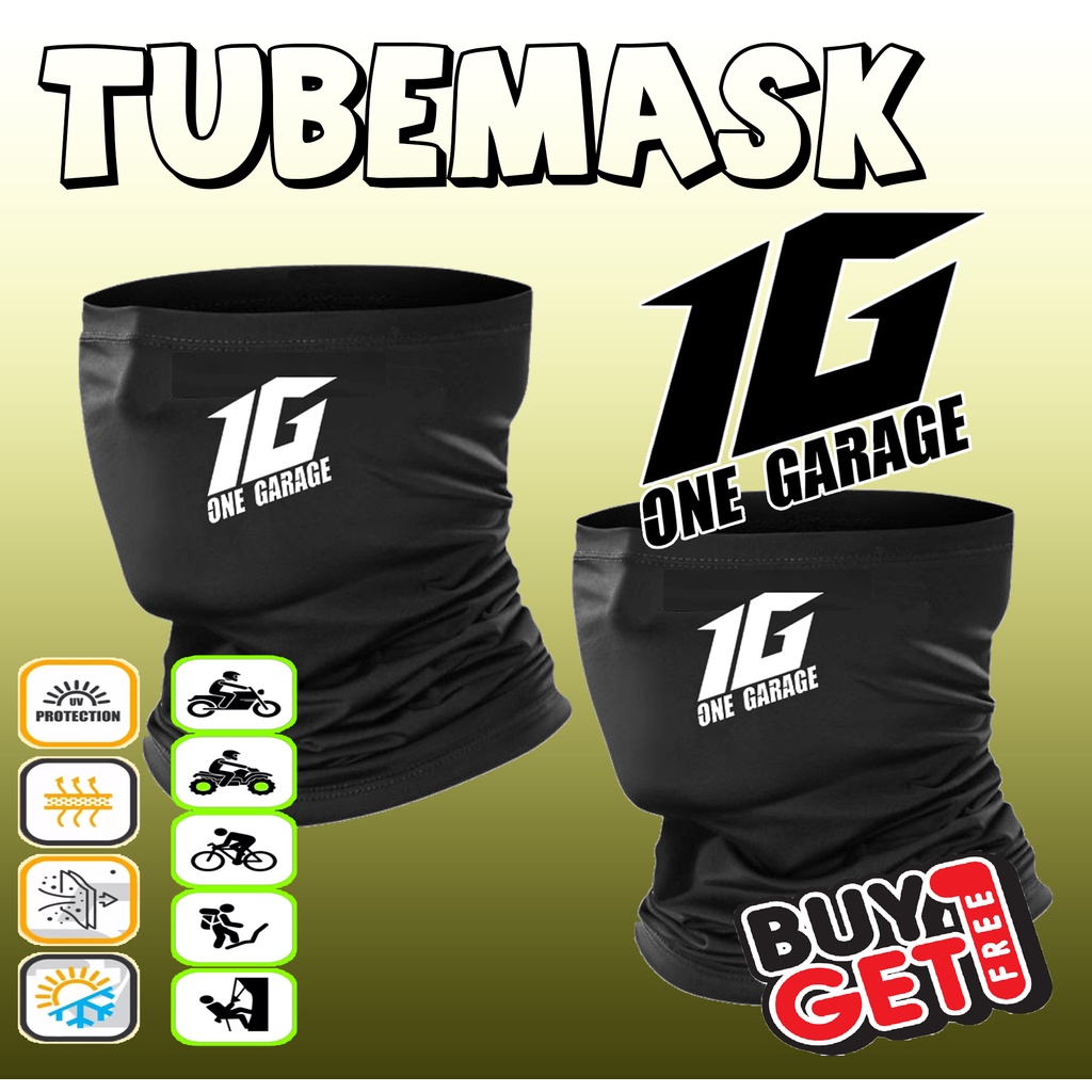 Motodeck One Garage 1G silk print tubemask half face cover plain black ...