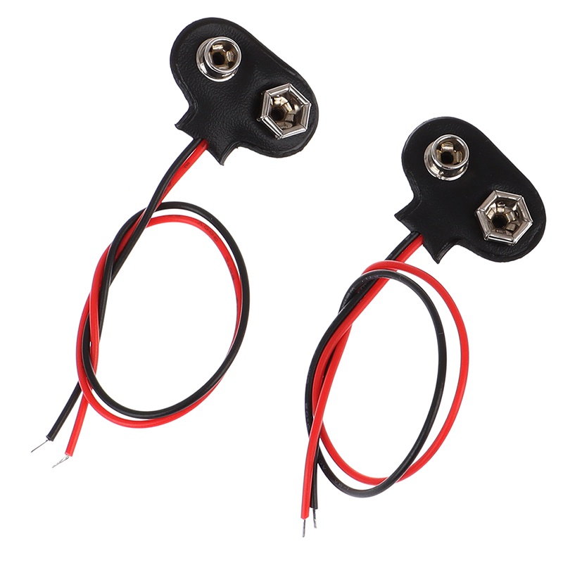 10 Pack 9V Battery Connector Clips – Snap-in Type With 15cm Red/Black Wires, For 6F22 Rectangle