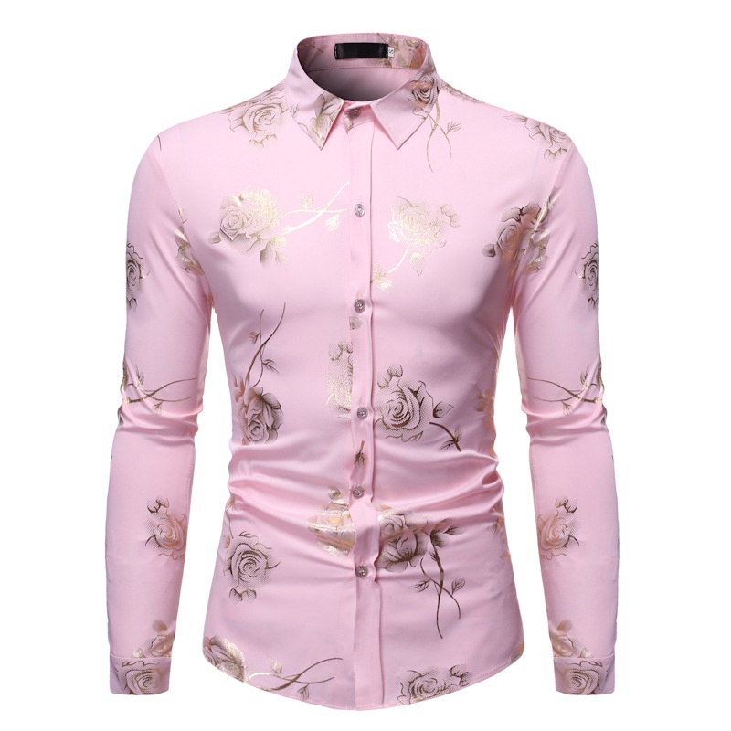 Mens Gold Rose Floral Print Shirts Brand Floral Steampunk Chemise White ...