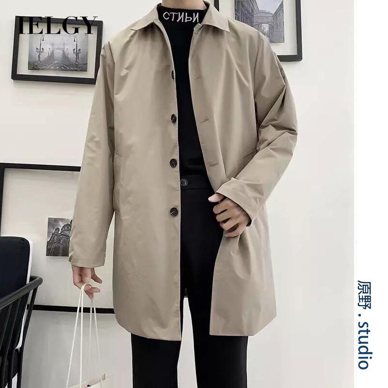 saferido mens fall fashion Autumn and Winter New Men's Mid-Length Trench Coat Korean Handsome Yupi Coat British Style Coat
