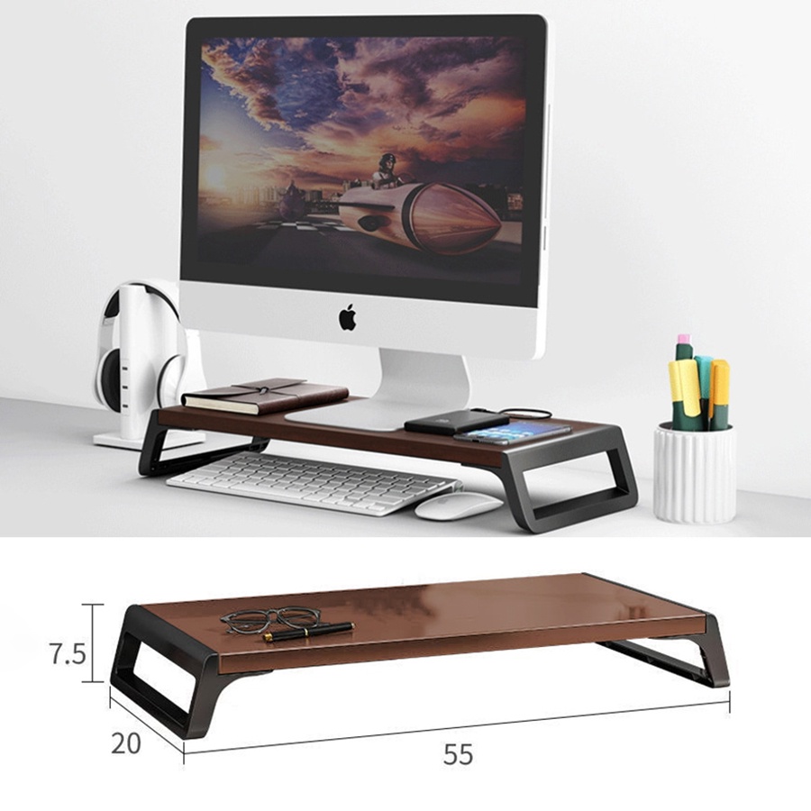 Dailyhome Wood Monitor Stand Ergonomic Laptop Riser Desk Organizer for