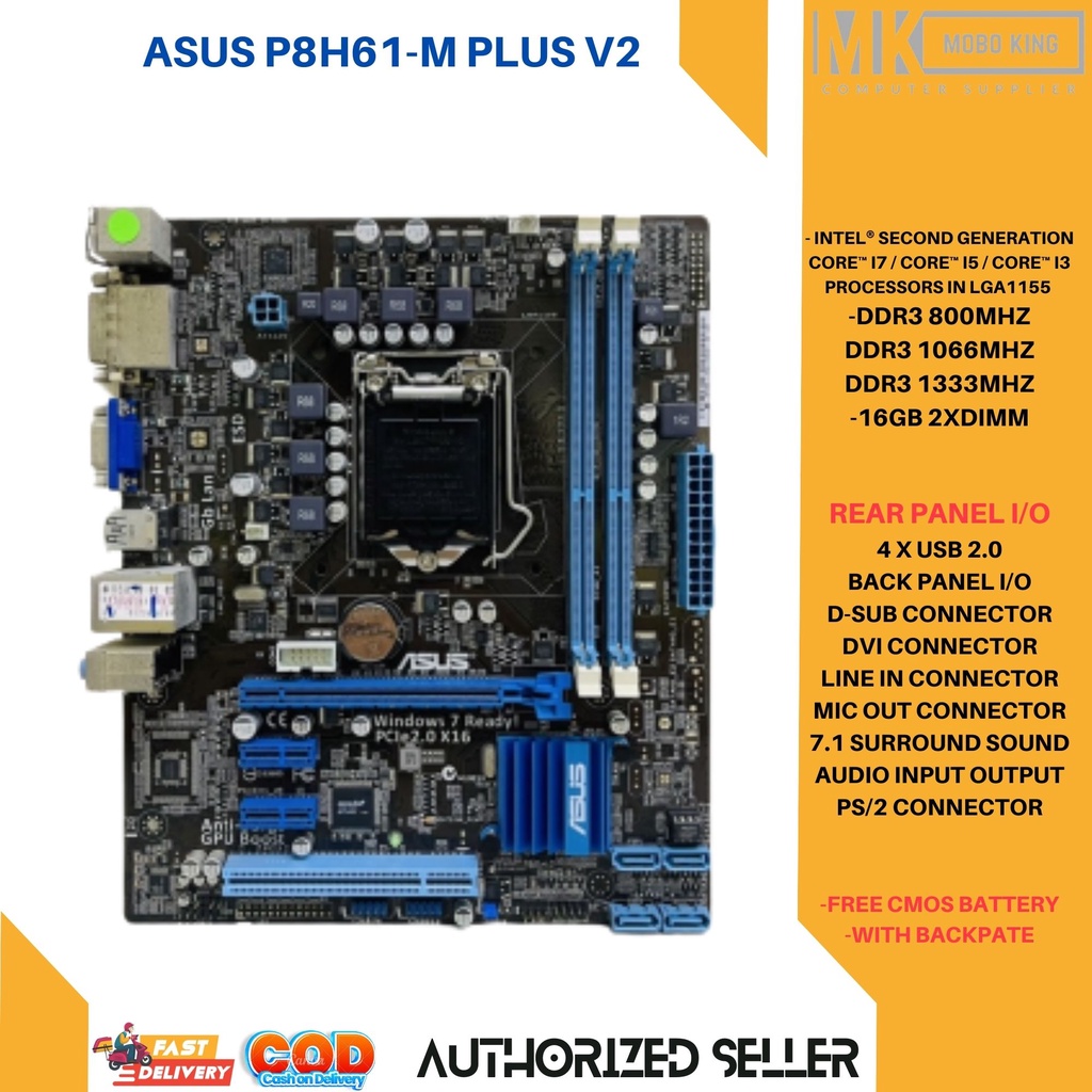 ASUS P8H61-M PLUS V2 Desktop 3RD GEN Motherboard H61 Socket LGA 1155 i3 ...