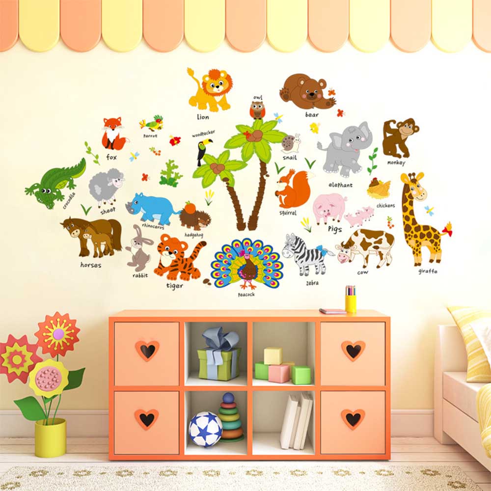 Jungle Animal Wall Decal Pack of Colorful Wall Stickers for Baby Kids ...