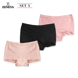 (Set of 3 pcs) Zeneya Seamless Boyleg Boy Leg Panty For Women Lace  Underwear Undies Panties