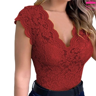 Sexy Women Deep V Neck Lace Crop Tops Elegant Hollow Out Blouse  Shirt(S-XXXL)