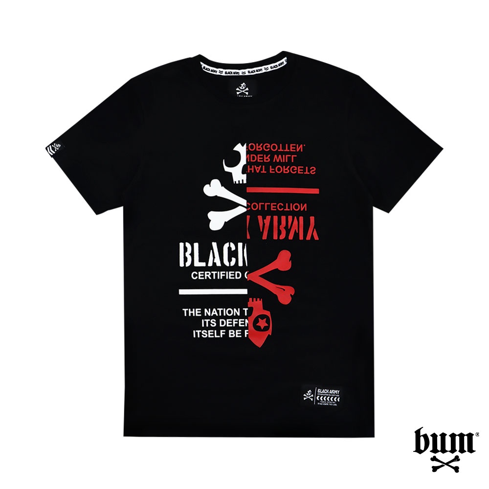 BUM Men's Black Army Slim Fit Graphic Tees Round Neck Tshirt