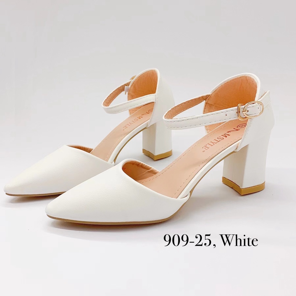 Women Pointed Closed Toe Block Heel Sandals White Wedding Chunky Heels ...