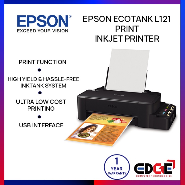 Edge Epson Ecotank L121 A4 Ink Tank Printer Shopee Philippines 0480