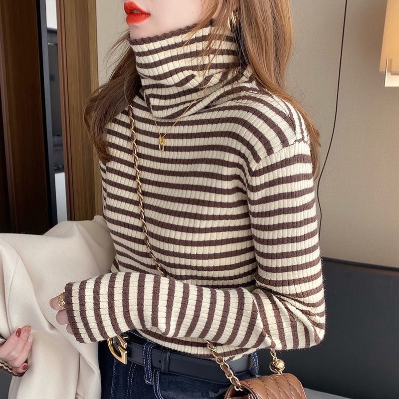 Striped Sweaters for Women Vintage Women's Sweater Knitted Turtleneck