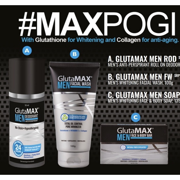 GlutaMax Face and Body Soap 135g Facial Wash 100g, Deodorant 50mL