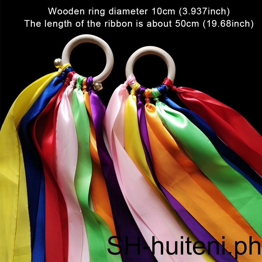 Kids Gymnastic Wood Ring Ribbon Professional Portable Reusable Colorful ...