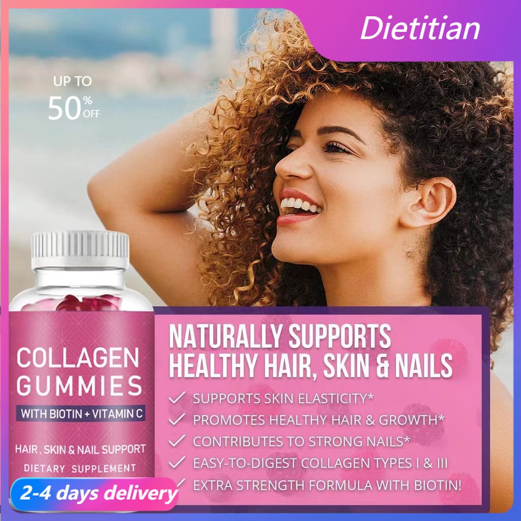 Hair, Nails, Skin Vegan Gummies Beauty Supplement with Biotin Vitamin E ...