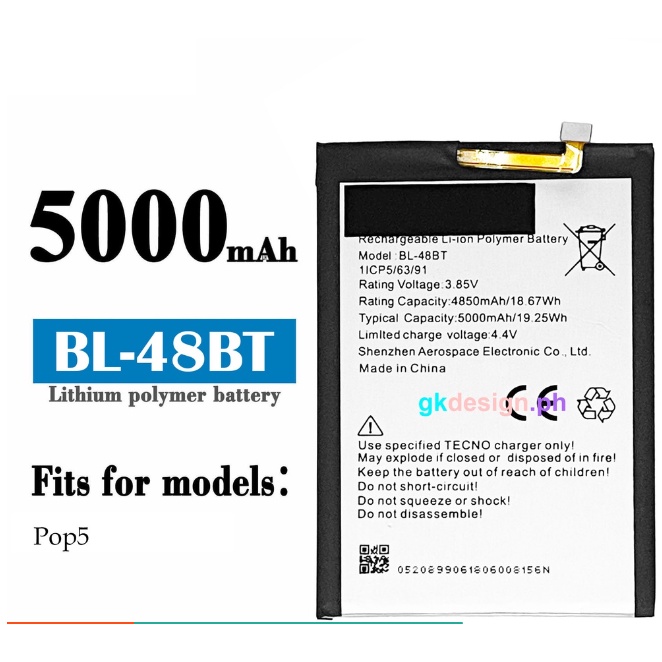 Tecno Pop5 Battery BL-48BT BD2 BD2P BD3 BD1 BD2D Battery bl48bt 48bt ...
