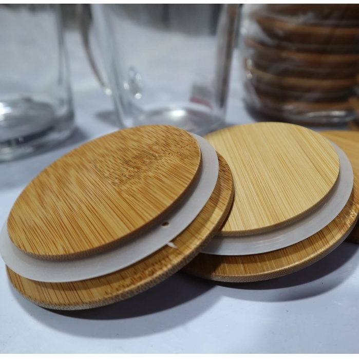 Bamboo Wood Silicone Lid Creative Cup Lid Storage Jar Bottle Cap ...