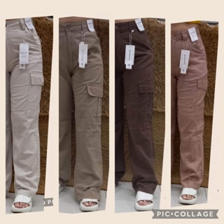 DaviesShop Khaki Cargo Pants Six Pockets Straight Cut Loose Fit