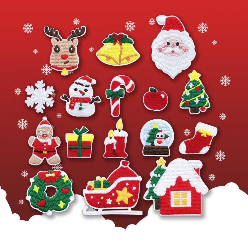 Self-adhesive Santa Elk Snowman Christmas tree bell embroidered patch ...