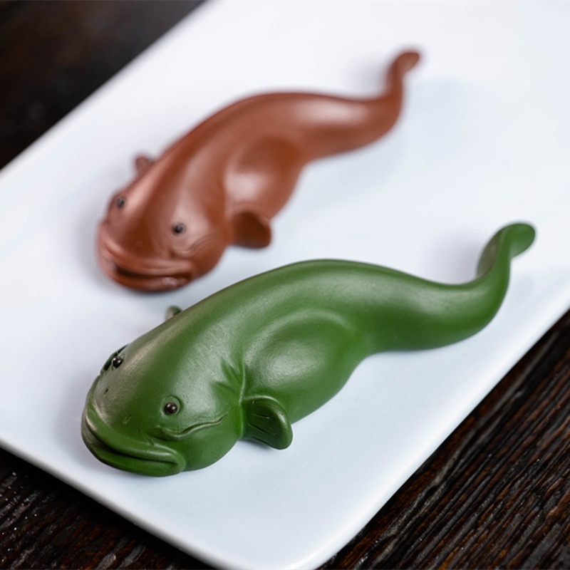 Yixing Zisha Tea Pet [Huayun] Fish Tea Play Republic of China Green Mud ...