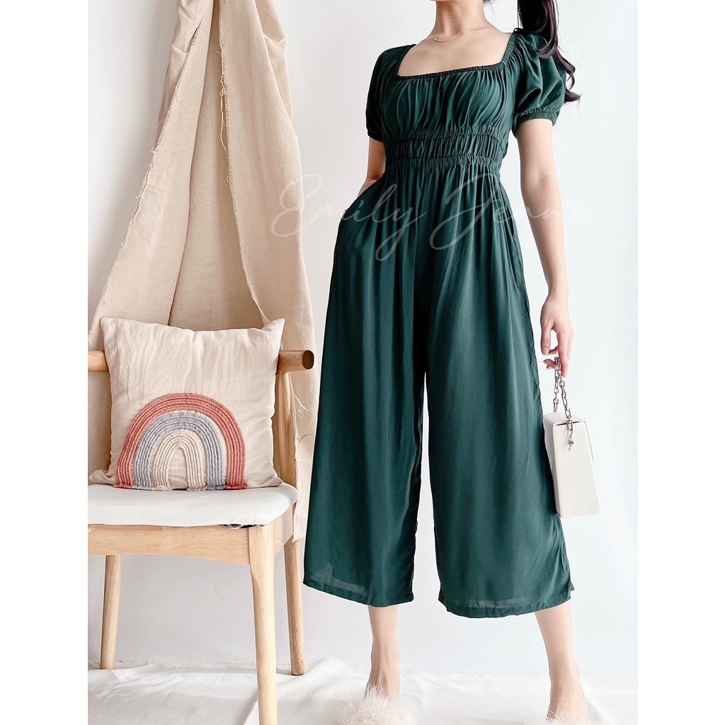 EMILY Puff Sleeve Jumpsuit Wide Leg Pants with Two Pocket New Trend ...