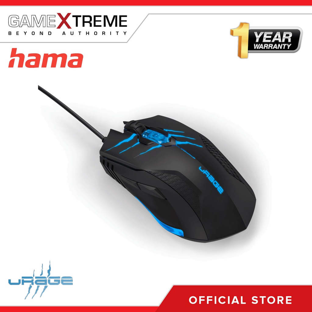 uRage Mouse Gamer Wired Reaper 515 Illuminated (9 Pulsanti programmabili, Mouse Gaming Sensore Ottico 12000 DPI, RGB, Clics Gaming TTC-Golden, Cavo USB-C Uflex) Nero