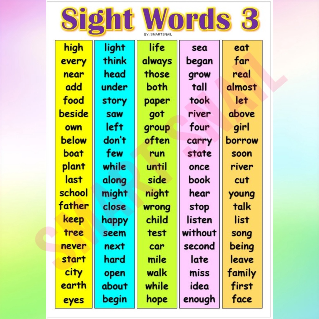 Laminated English Reading Charts SIGHT WORDS and WORD FAMILIES A4 Size ...