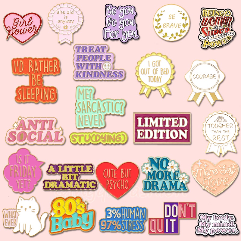 Creative Colorful Quotes Text Enamel Pins Funny Medal Heart Inspiring ...