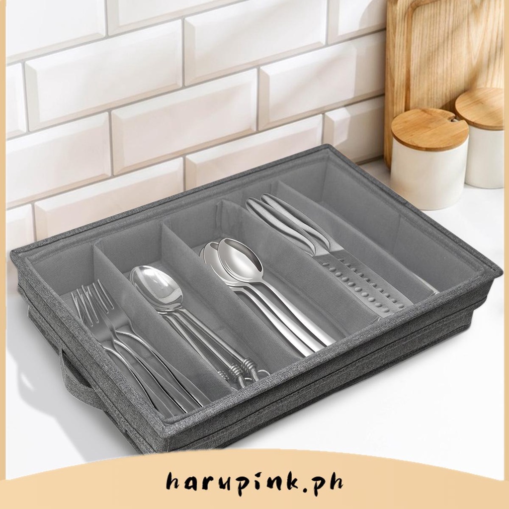 Flatware Storage Case with PVC Lid 5 Compartment Utensil Storage Box