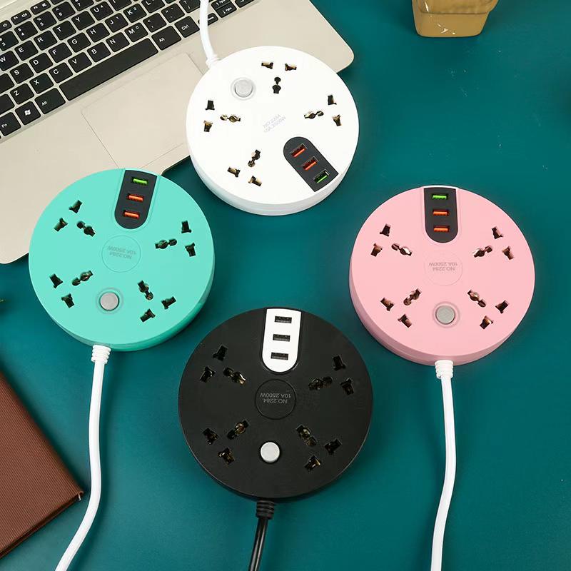2M Power Strip Multiple Sockets with 3 USB Ports Universal 3 Pin Plug