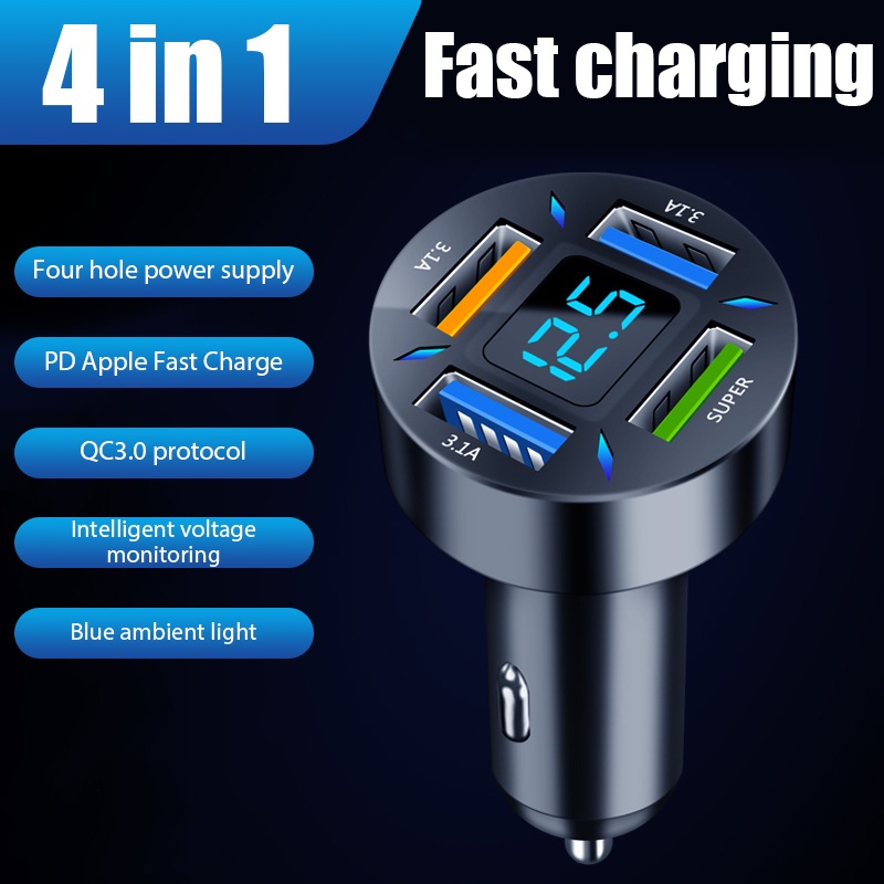 4-in-1 Dual USB Car Charger With LCD Volt Display - 5V 3.1A For Phone Charging - View #6