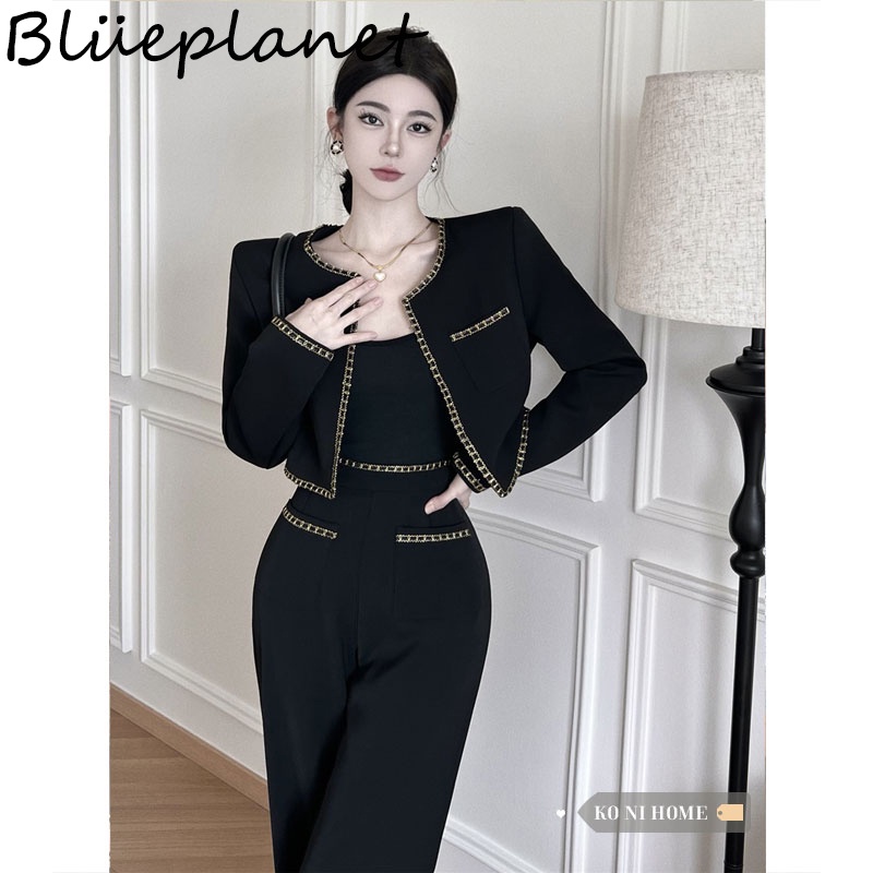 Korean Fashion Casual Two Pieces Sets Women chic Slim Long Sleeve Coats High Waist Wide Leg Pants Shopee Philippines