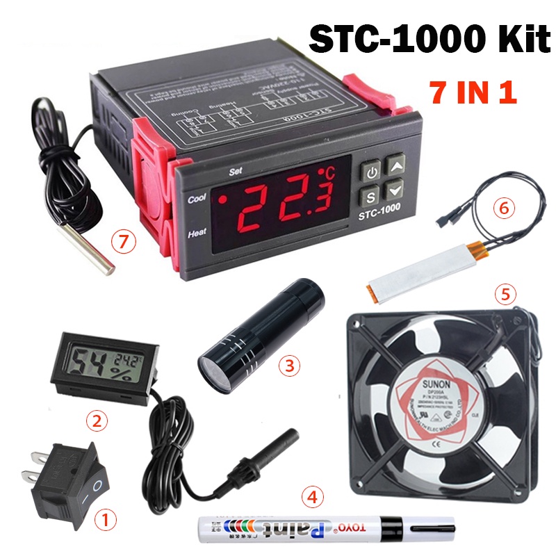 7 in 1 STC1000 Thermostat for Incubator Set 220V Blower Fan PTC