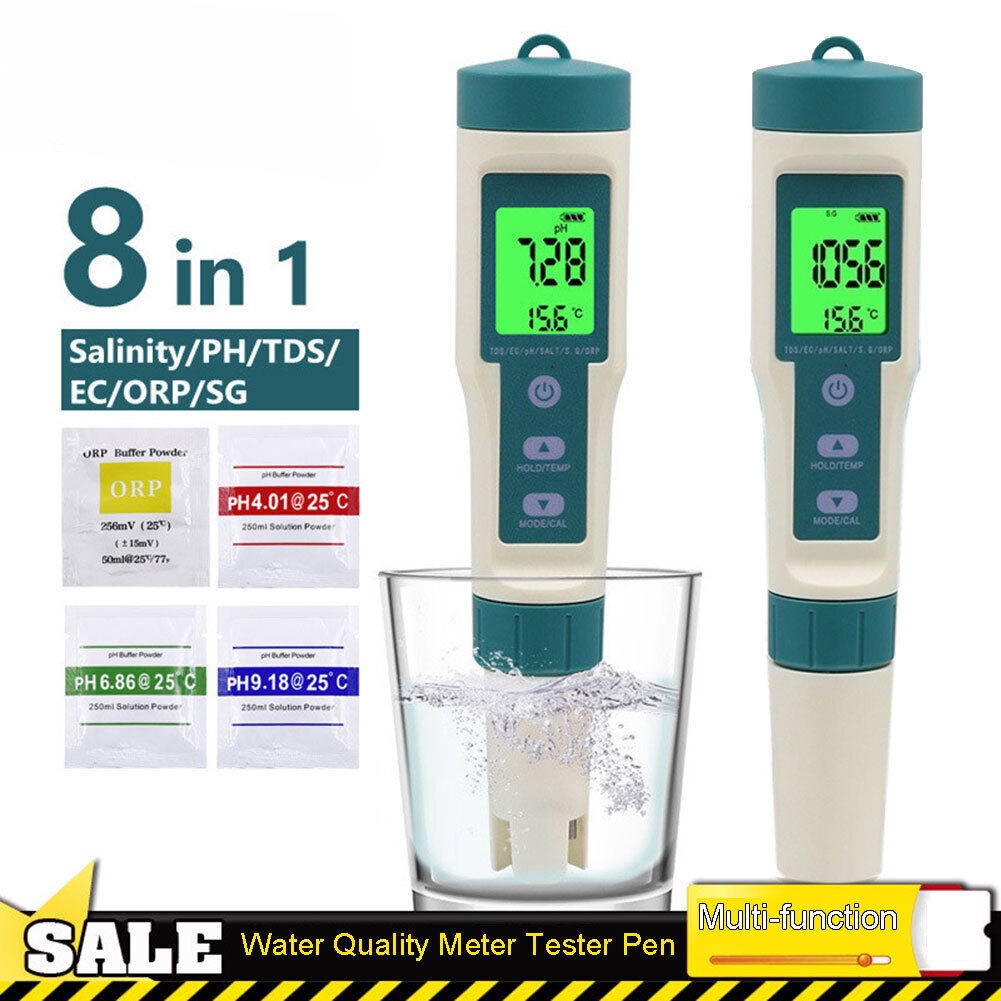 8 In1 PH H2 TDS EC ORP Salinity S.G TEMP Meter Digital PH Tester Water ...