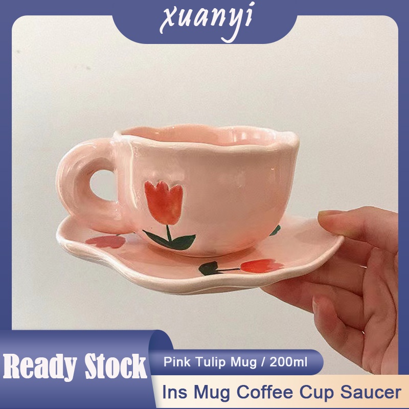Ins Hand Pinched Pink Tulip Mug High Temperature Resistant Home ...