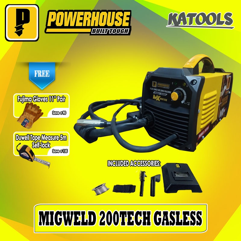 POWERHOUSE MIGWELD200TECH INVERTER GASLESS MIG WELDING MACHINE W/EXTRA