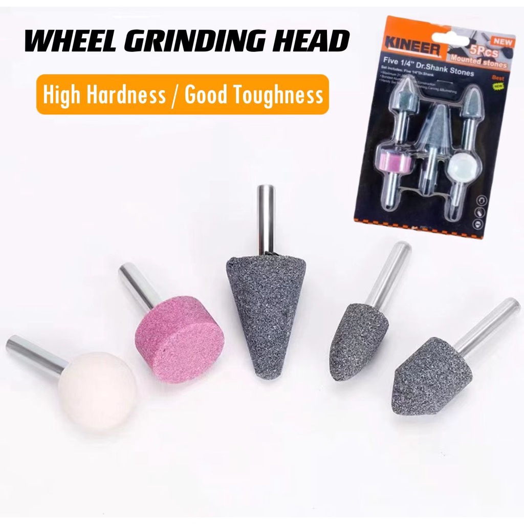Uxcell 5pcs Mounted Grinding Stone 1/4" Shank 1.5-inch Dia Corundum Grinding Wheel Polishing Head For Rotary Tool