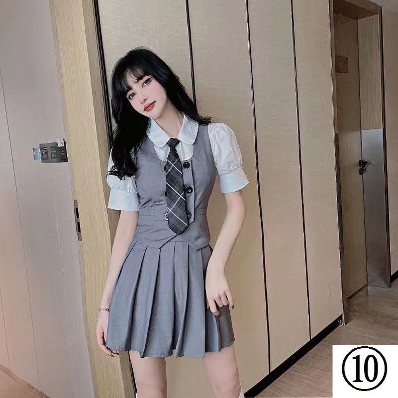 Three-Piece Vest Suit Skirt JK Female Pleated Summer Preppy Style Class ...