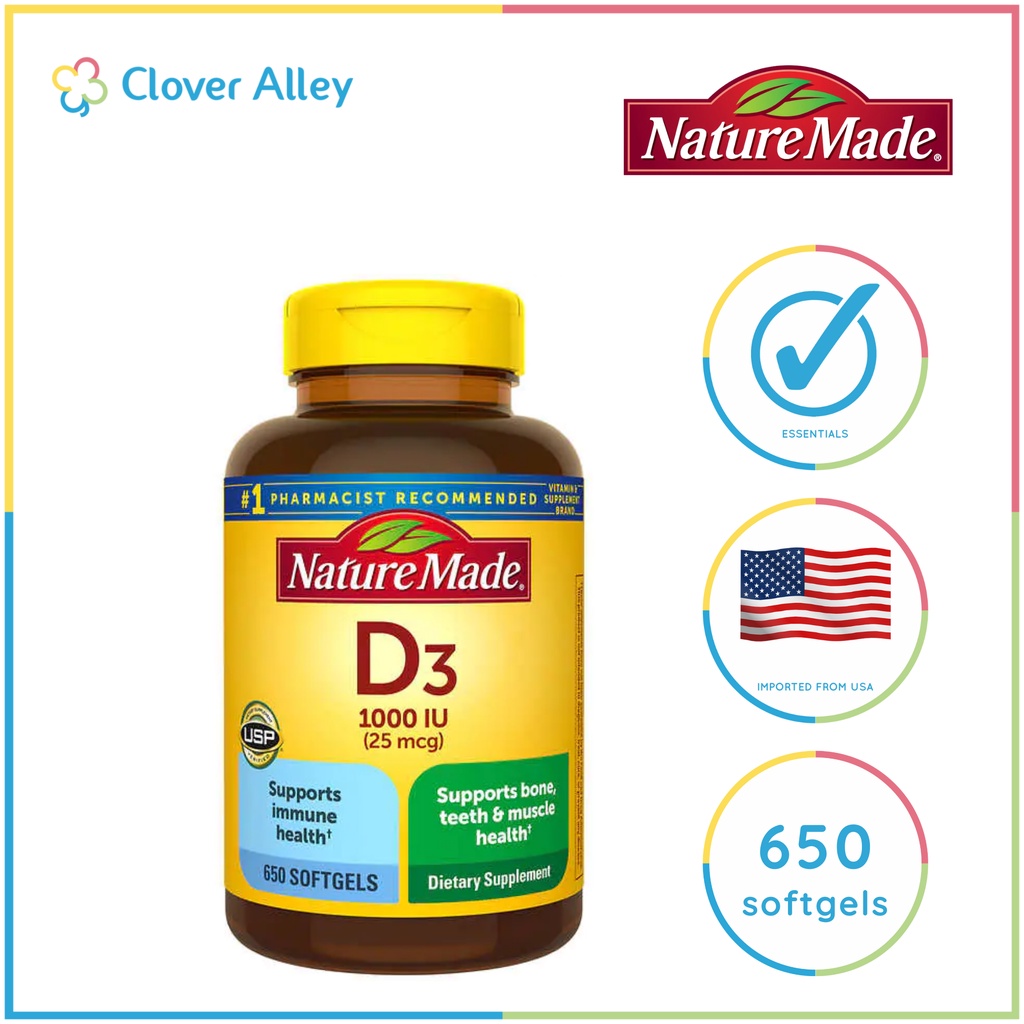 Nature Made Vitamin D3 1000 I.U 650 softgels (04/2024 expiry) | Shopee ...